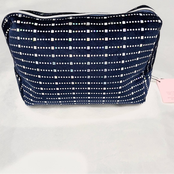 Juicy Couture Large Dark Blue Velvet Holographic Logo Cosmetic Bag NWT - Picture 4 of 8